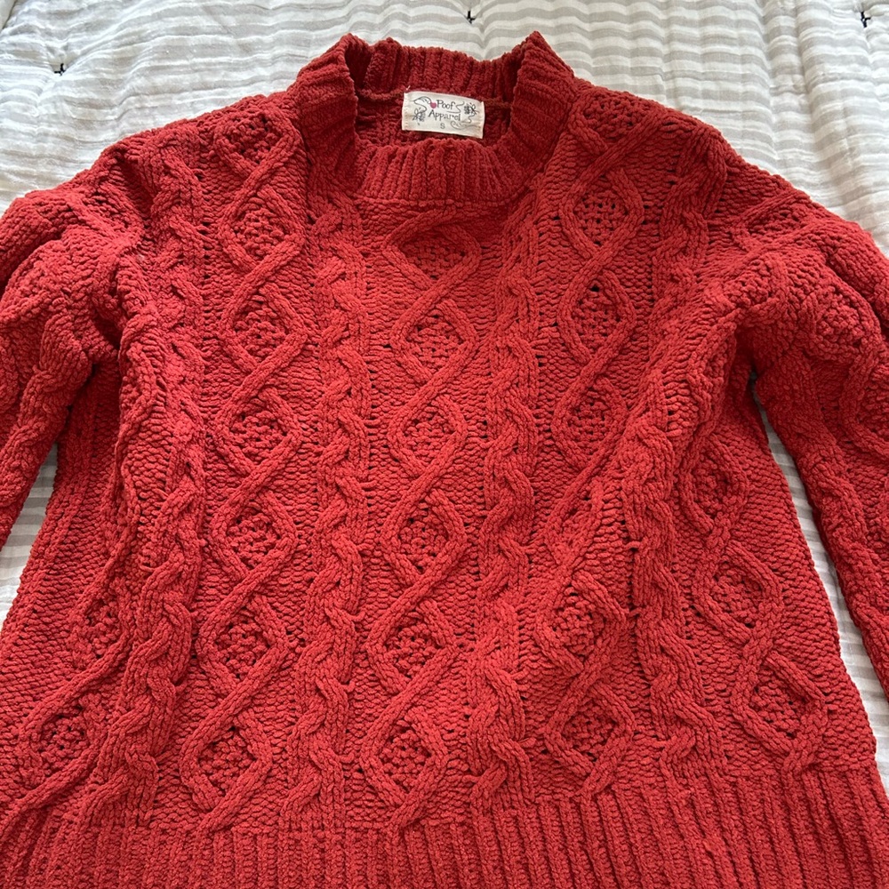 Poof! Red Cowl Neck Cable Knit Sweater